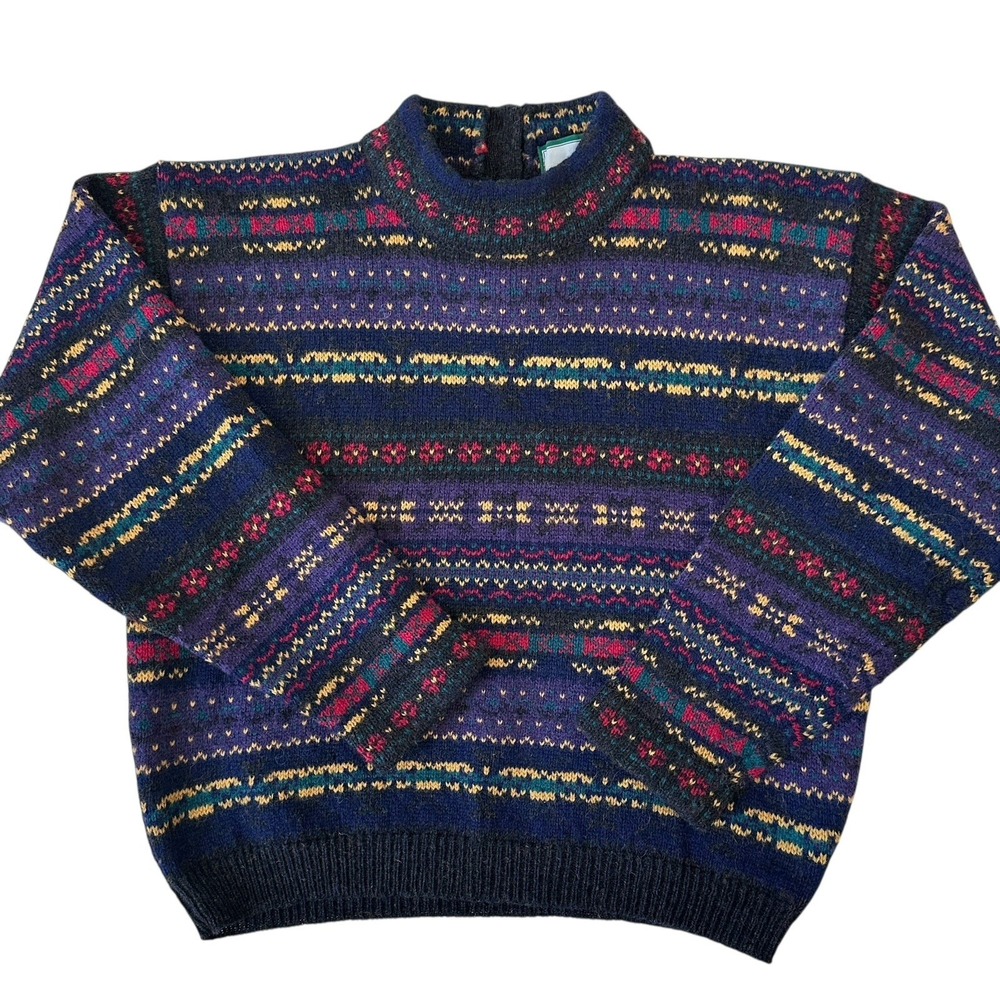 VTG Gokey Company 100% Wool Shetland Sweater Women's Medium Fair Isle Multicolor